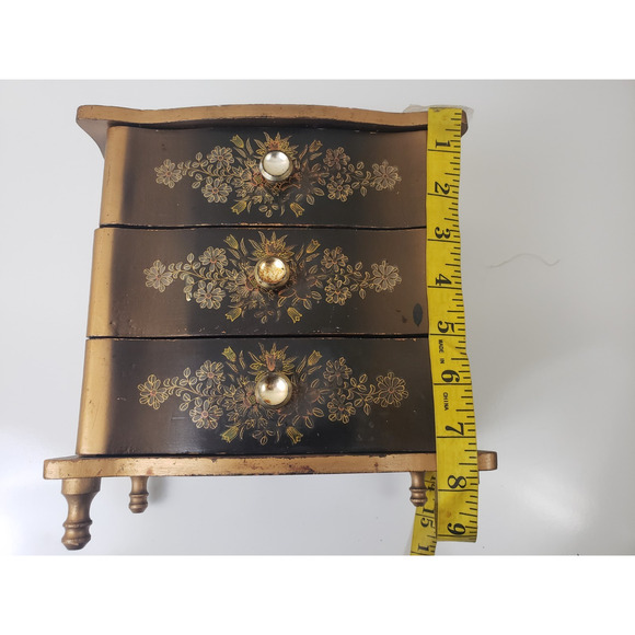 Vintage Nico Wooden 3 Drawer Musical Jewelry Box Cottagecore Made in Japan - Picture 8 of 12